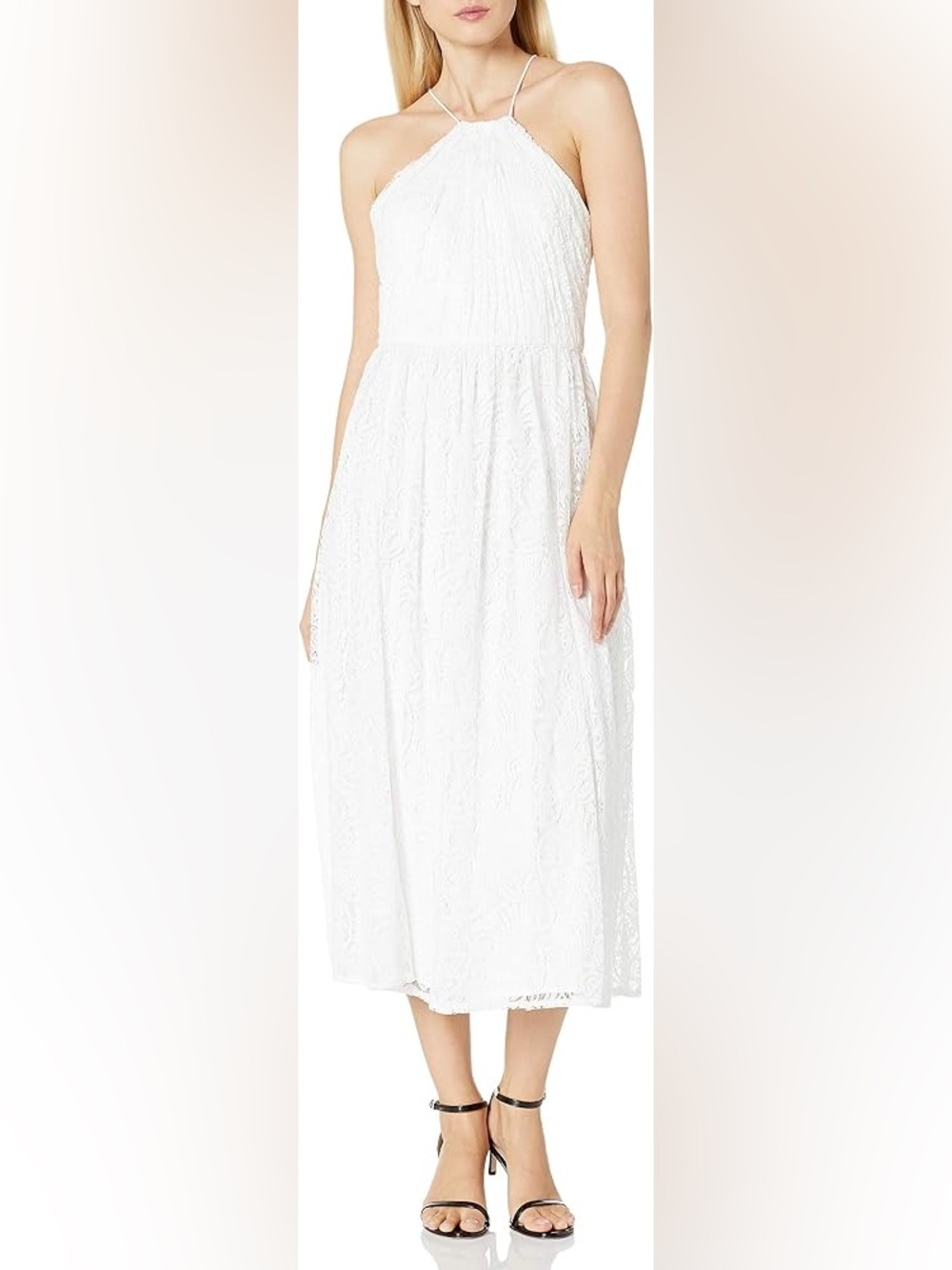 Vera Wang White Lace Halter Midi Dress